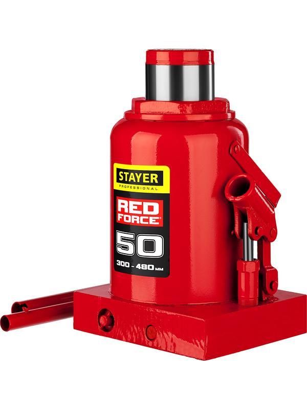 STAYER RED FORCE, 50 т, 300 - 480 мм, бутылочный гидравлический домкрат, Professional (43160-50)