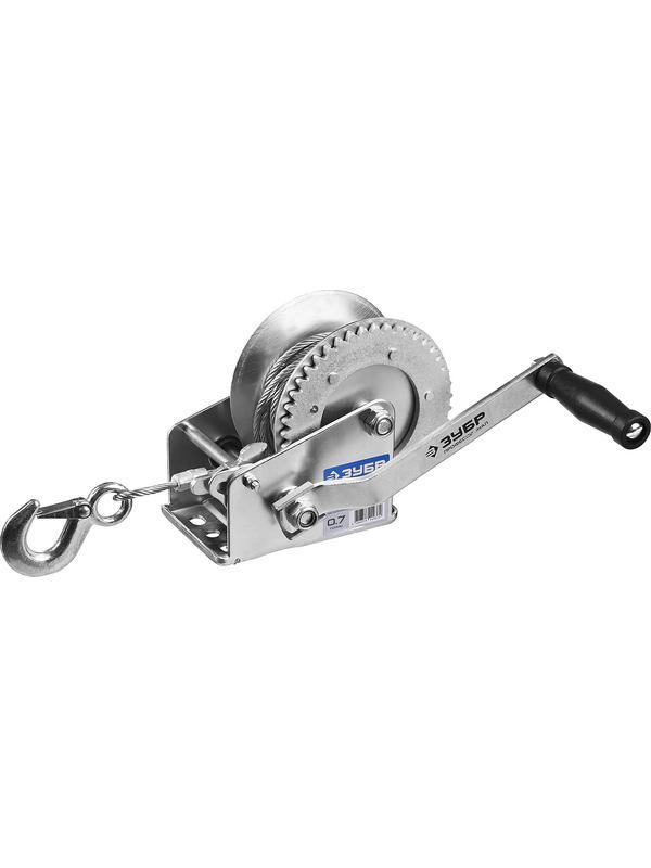 ЗУБР 0.7 т, 8 м, ручная барабанная тяговая тросовая лебедка, Профессионал (43113-0.7)