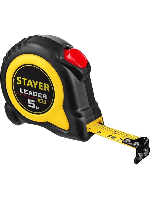 Рулетка измерительная STAYER Leader 3402-05-19, с автостопом / 5 м х 19 мм.