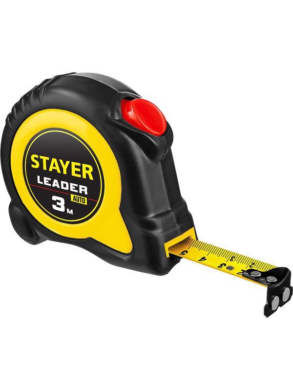 STAYER Leader, 3 м х 16 мм, рулетка с автостопом, Professional (3402-3)