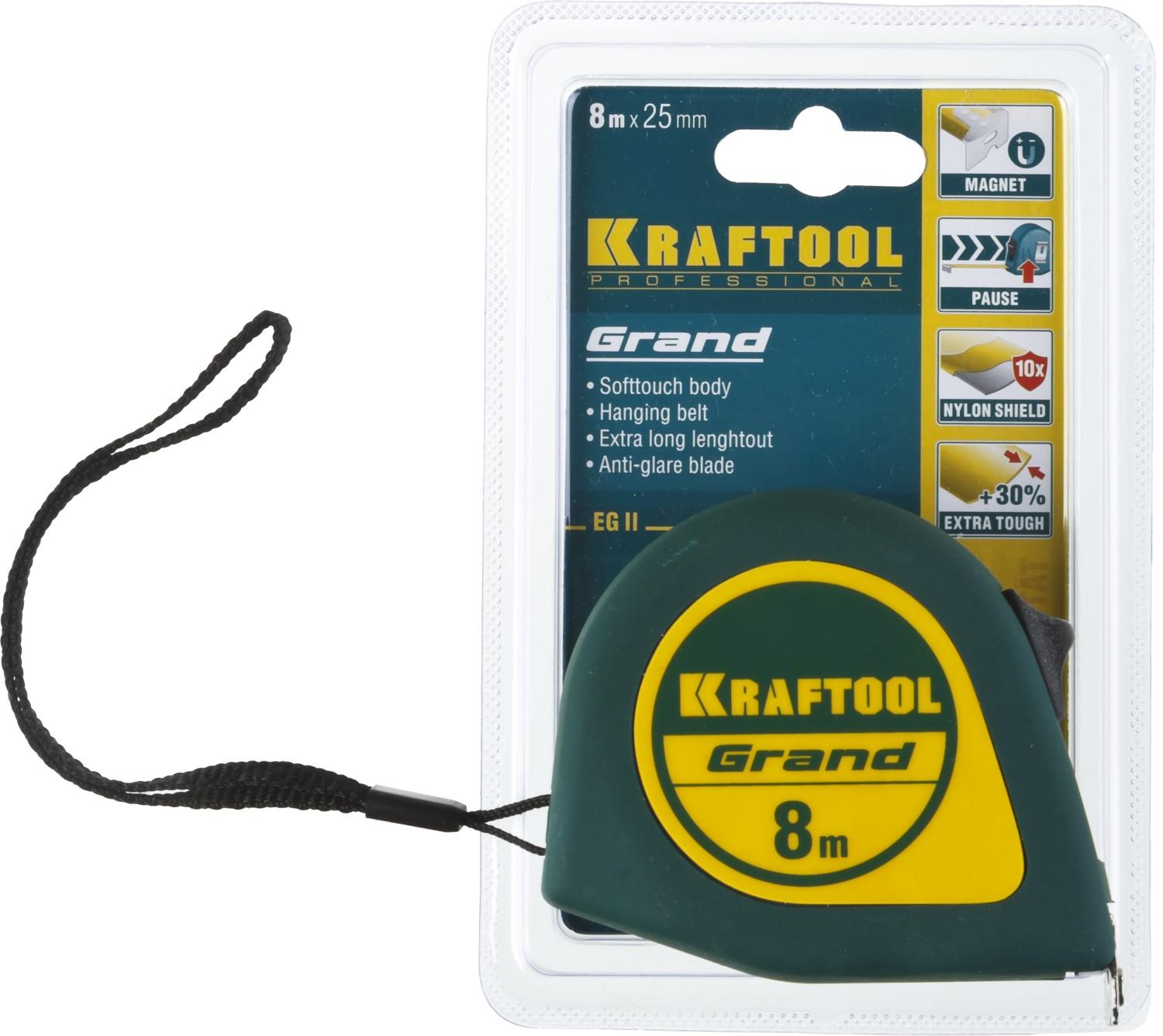 KRAFTOOL Grand, 8 м х 25 мм, рулетка (34022-08-25)