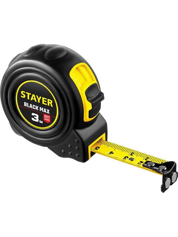 STAYER BlackMax, 3 м х 16 мм, рулетка с двумя фиксаторами, Professional (3410-03)