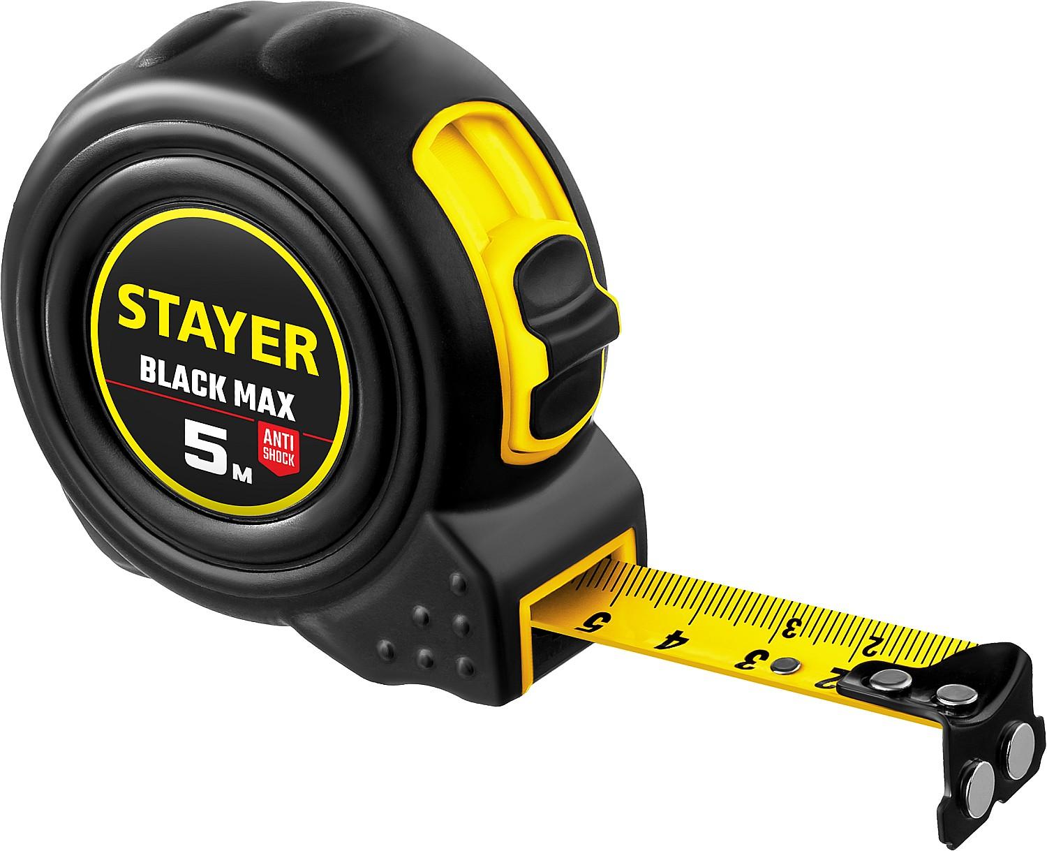 STAYER BlackMax, 5 м х 19 мм, рулетка с двумя фиксаторами, Professional (3410-05)