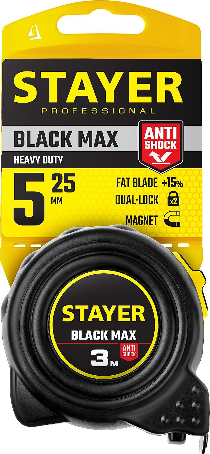 STAYER BlackMax, 5 м х 25 мм, рулетка с двумя фиксаторами, Professional (3410-05-25)