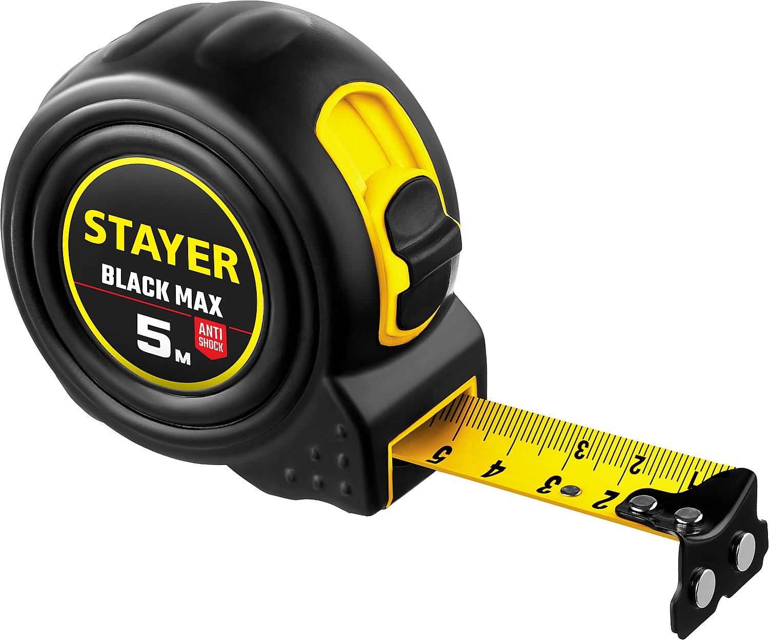 STAYER BlackMax, 5 м х 25 мм, рулетка с двумя фиксаторами, Professional (3410-05-25)