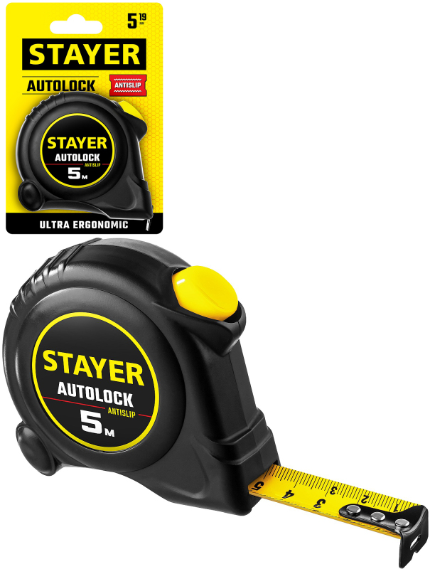 Рулетка с автостопом STAYER AutoLock 2-34126-05-19 / 5 м х 19 мм.