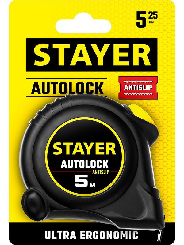 STAYER AutoLock, 5 м х 25 мм, рулетка с автостопом (2-34126-05-25)