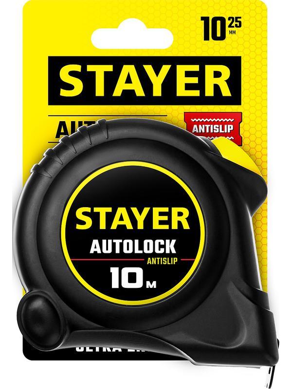 STAYER AutoLock, 10 м х 25 мм, рулетка с автостопом (2-34126-10-25)