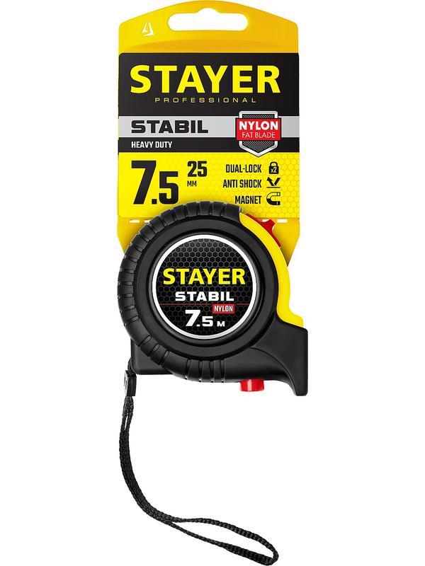 STAYER Stabil, 7.5 м х 25 мм, рулетка с двухсторонней шкалой, Professional (34131-075)