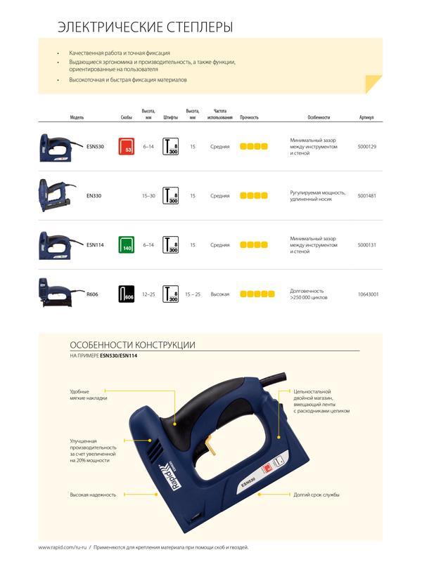 RAPID ESN530, тип 53 и гвоздей 300, 2-в-1, нейлер-степлер (гвозде/скобозабиватель) электрический для скоб (5000129)