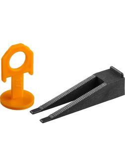 ЗУБР СВП, комплект в пластиковом ведре: клин + зажим, 50 + 50 шт, система выравнивания плитки (3384-H50)