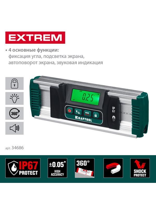 KRAFTOOL EXTREM, 0 - 360°, точность 0.05°, HOLD, IP67, электронный уровень-уклономер (34686)