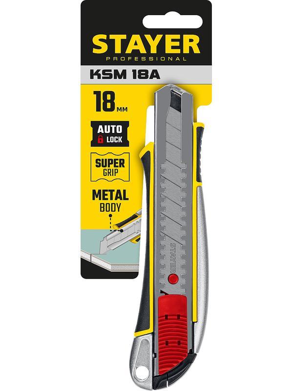 STAYER KSM-18A, 18 мм, металлический нож с автостопом, Professional (09143)