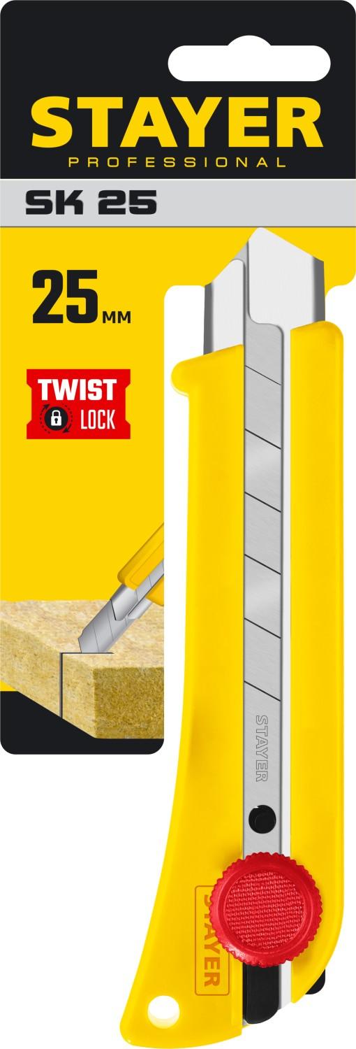 STAYER SK-25, 25 мм, нож с винтовым фиксатором, Professional (09173)