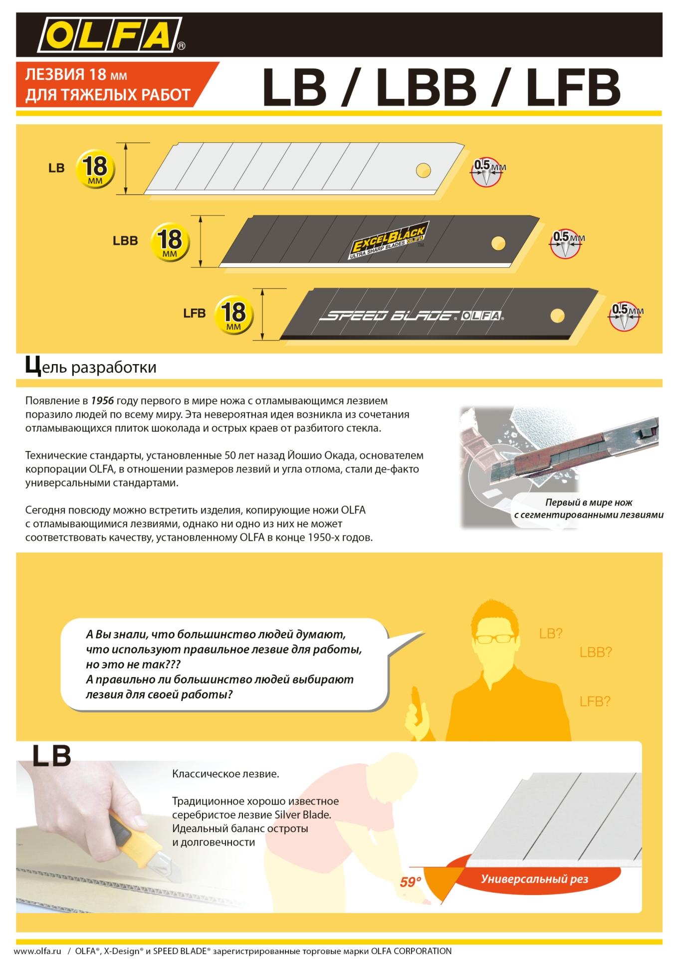 OLFA 18 х 100 х 0.5 мм, 50 шт, сегментированные лезвия (OL-LB-50B)