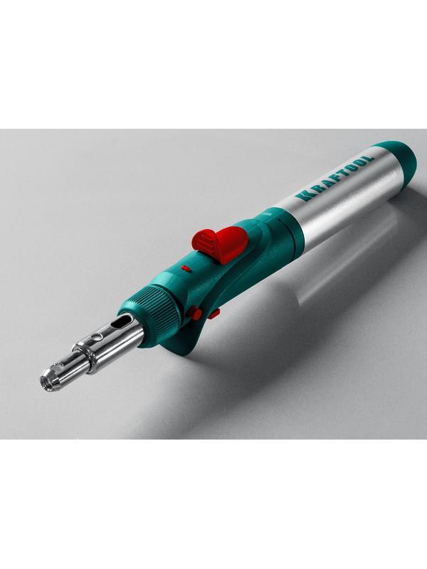 KRAFTOOL SolderGas, 120 K, 30 - 120 Вт, 1300°С, горелка, фен, пьезоподжиг, набор 10 в 1, газовый паяльник (55503-H10)