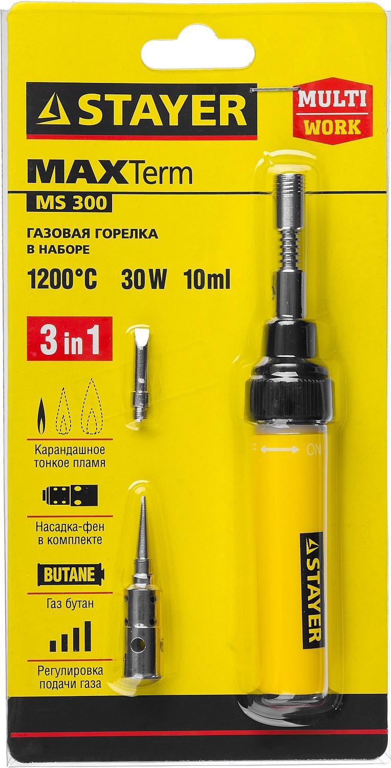 STAYER MS 300, 40 Вт, 1200°С в наборе: 4 в 1, горелка, фен, 2 жала, газовый паяльник (55506-H4)