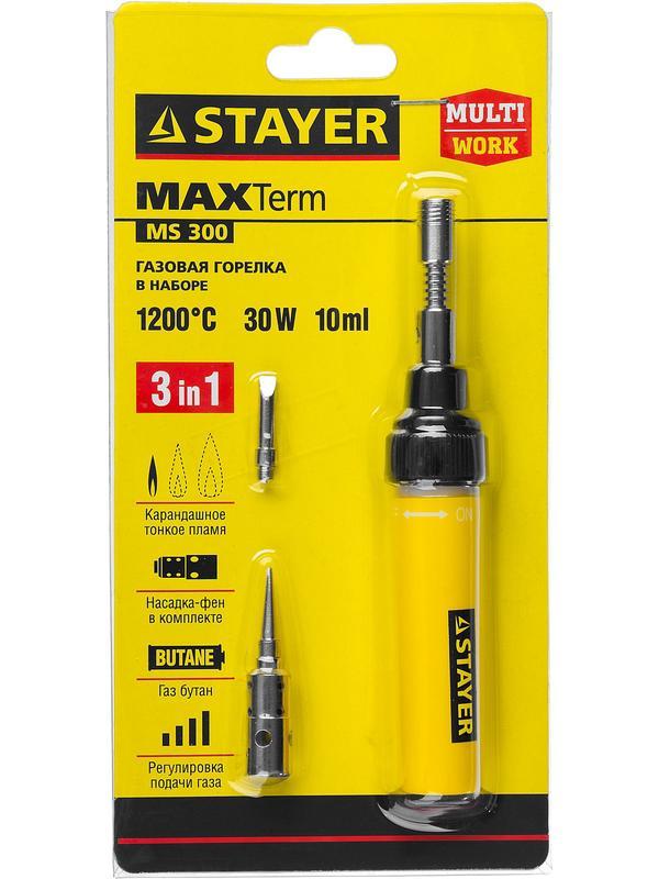 STAYER MS 300, 40 Вт, 1200°С в наборе: 4 в 1, горелка, фен, 2 жала, газовый паяльник (55506-H4)