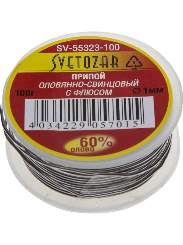 СВЕТОЗАР ПОС 61, 1 мм, 100 г, трубка с флюсом, катушка, припой (SV-55323-100)