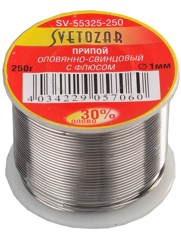 СВЕТОЗАР ПОС 30, 1 мм, 250 г, трубка с флюсом, катушка, припой (SV-55325-250)