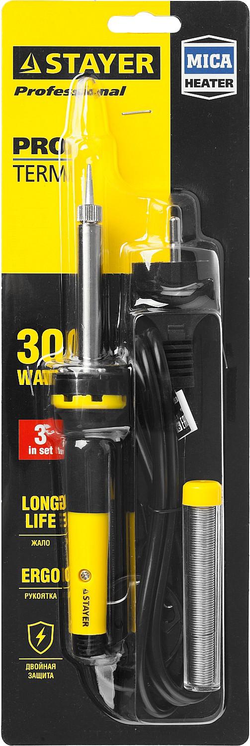 STAYER PROTerm, 30 Вт, конус, в наборе: припой + подставка, 2 К рукоятка, электропаяльник, Professional (55300-30)
