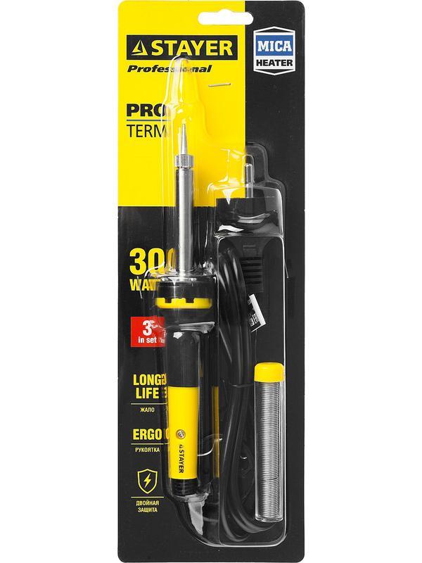STAYER PROTerm, 30 Вт, конус, в наборе: припой + подставка, 2 К рукоятка, электропаяльник, Professional (55300-30)