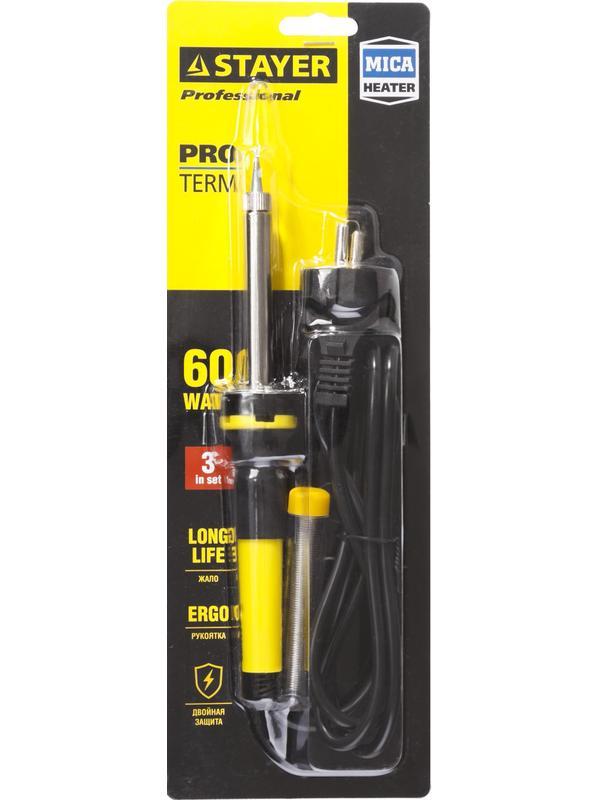 STAYER PROTerm, 60 Вт, конус, в наборе: припой + подставка, 2 К рукоятка, электропаяльник, Professional (55300-60)