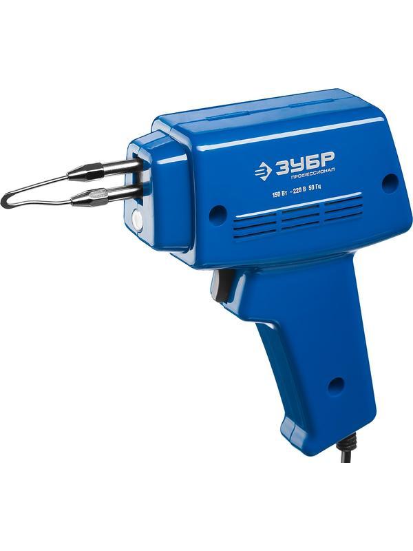 ЗУБР 150 Вт, в наборе: нагрев 6 сек., канифоль, припой, 2 сменных жала, импульсный паяльник, Профессионал (55412-H4)