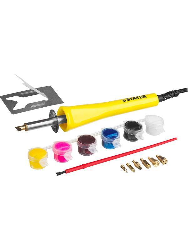 STAYER MAXTerm, 30 Вт, 2 в1, в наборе: 7 насадок + краски, прибор для выжигания и пайки (45220)