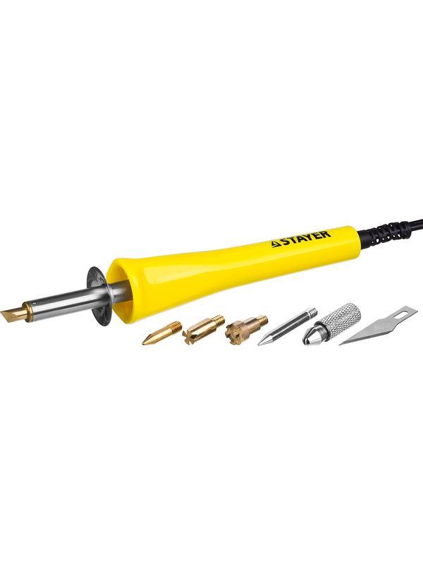 STAYER MAXTerm, 30 Вт, 3 в 1, в наборе: 5 насадок + термонож, прибор для выжигания, пайки и резки (45221)