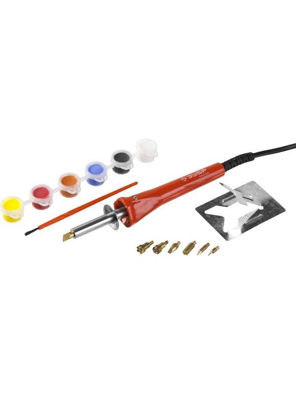 ЗУБР 30 Вт, прибор для выжигания с набором насадок и красками (55425)