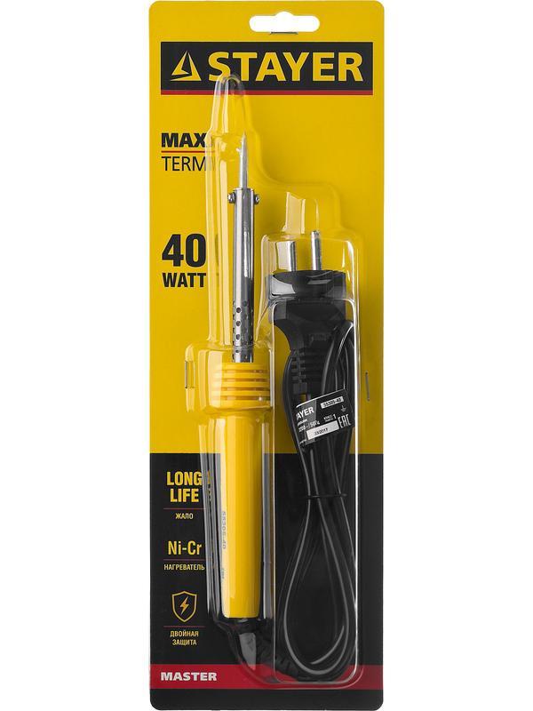 STAYER MAXTerm, 40 Вт, конус, электропаяльник с пластиковой рукояткой (55305-40)