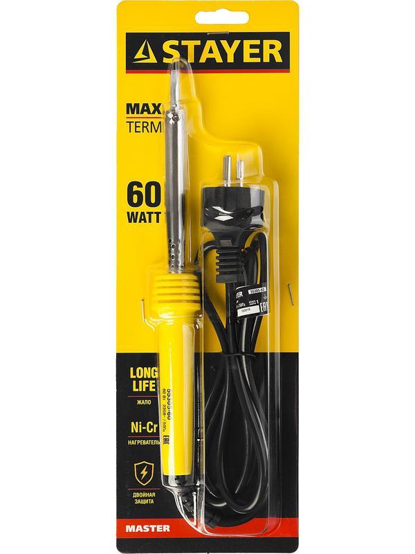 STAYER MAXTerm, 60 Вт, клин, электропаяльник с пластиковой рукояткой (55305-60)