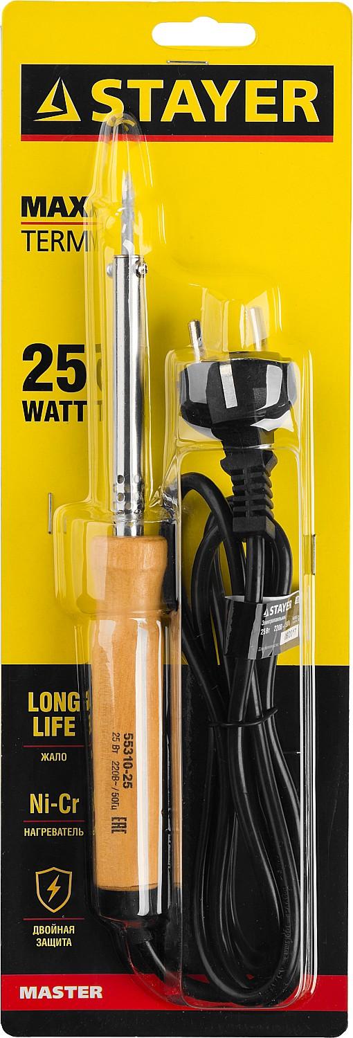 STAYER MAXTerm, 25 Вт, конус, электропаяльник с деревянной рукояткой (55310-25)