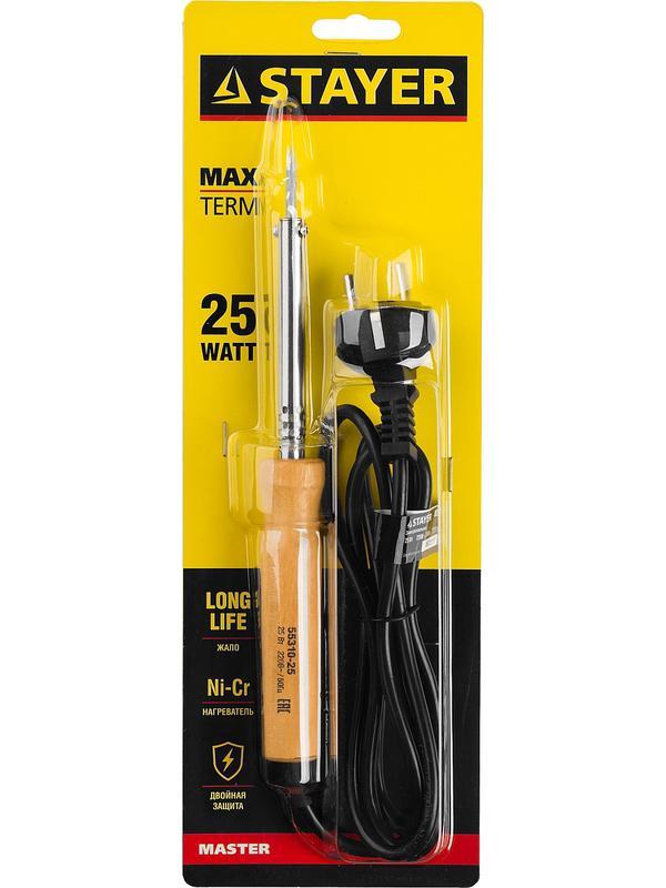 STAYER MAXTerm, 25 Вт, конус, электропаяльник с деревянной рукояткой (55310-25)