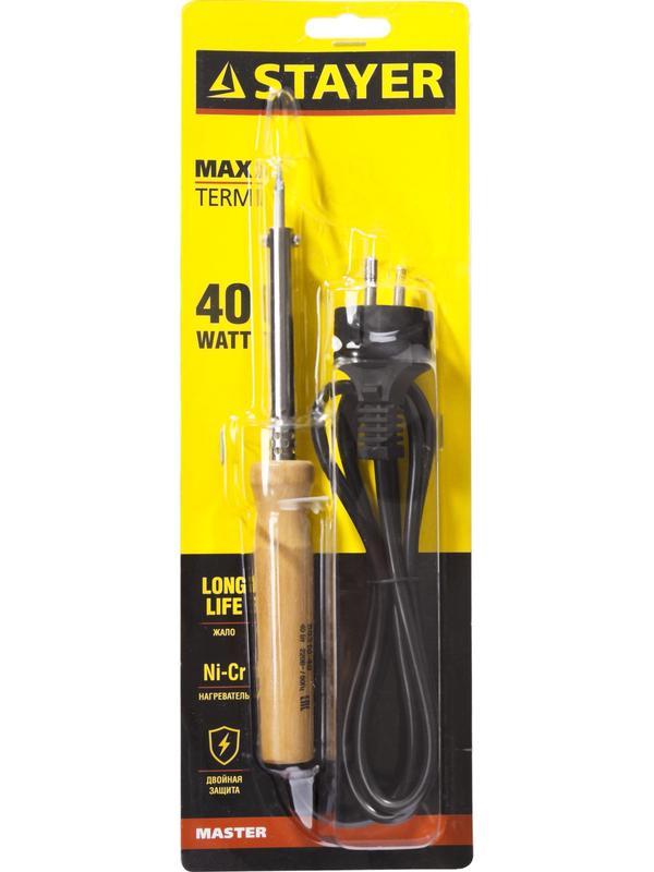 STAYER MAXTerm, 40 Вт, конус, электропаяльник с деревянной рукояткой (55310-40)