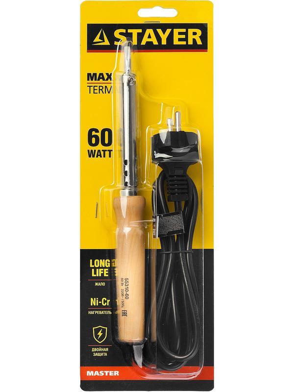 STAYER MAXTerm, 60 Вт, клин, электропаяльник с деревянной рукояткой (55310-60)