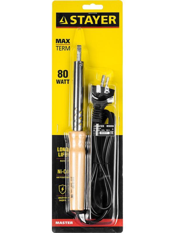 STAYER MAXTerm, 80 Вт, клин, электропаяльник с деревянной рукояткой (55310-80)