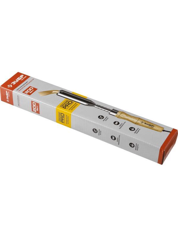 ЗУБР Ceramic PRO, 200 Вт, клин, высокомощный электропаяльник с деревянной рукояткой (55303-200)