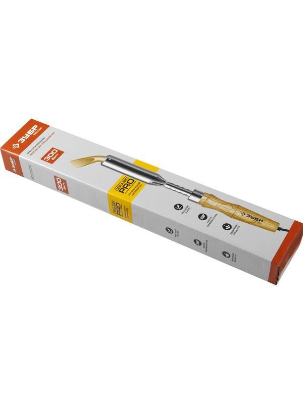 ЗУБР Ceramic PRO, 300 Вт, клин, высокомощный электропаяльник с деревянной рукояткой (55303-300)