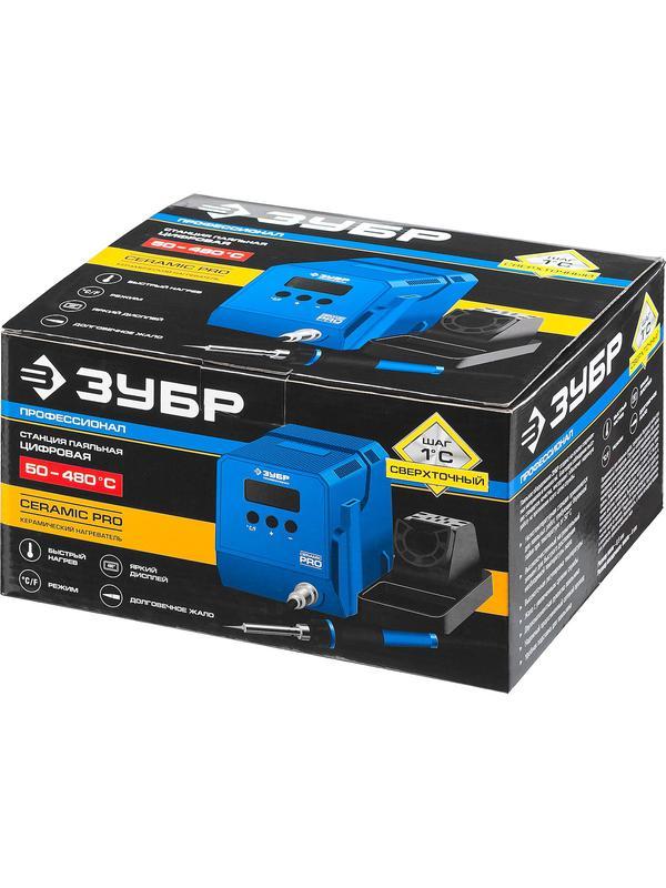 ЗУБР ПСН-60, 60 Вт, 50 - 480°C, керамический нагреватель, низкотемпературная паяльная станция цифровая, Профессионал (55336)