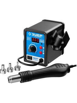 ЗУБР ПСТ-650, 650 Вт, 100 - 500°C,120 л/мин, 3 насадки, керамический нагреватель, цифровая термовоздушная паяльная станция, Профессионал (55350)