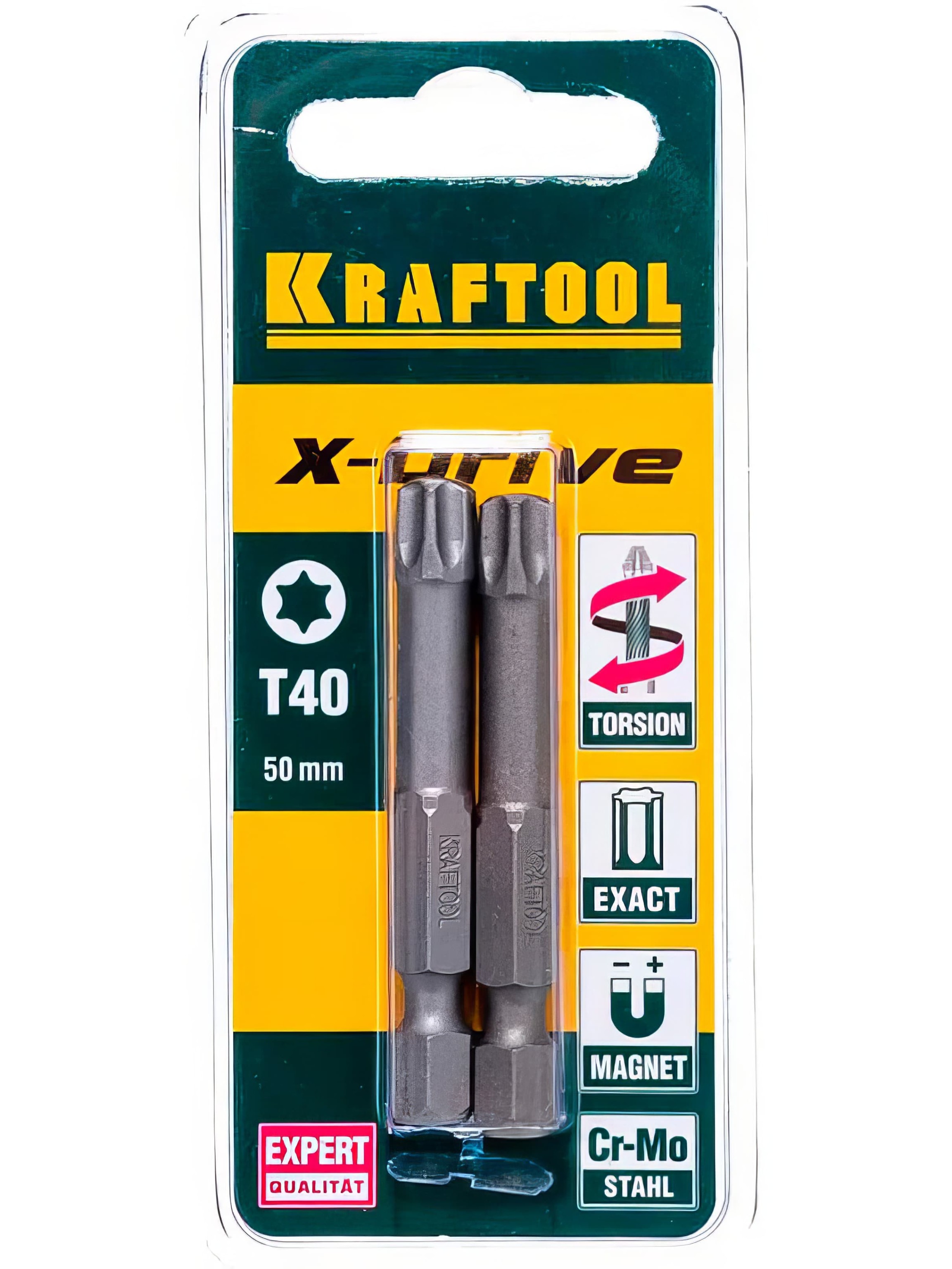 Биты торсионные KRAFTOOL 26125-40-50-2  / TX 40, 50 мм., 2 шт.