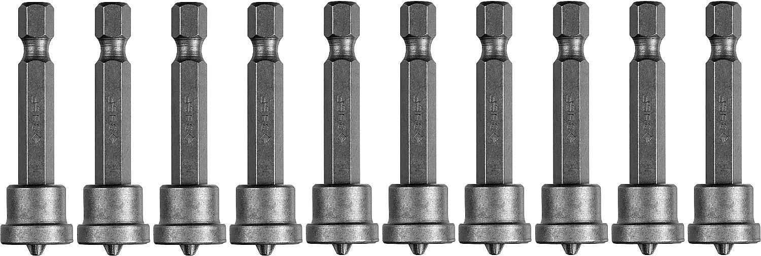 Биты ЗУБР 26002-2-50-10, с ограничителем, хвостовик E 1/4″, CrV, PH2 х 50 мм. / 10 шт.