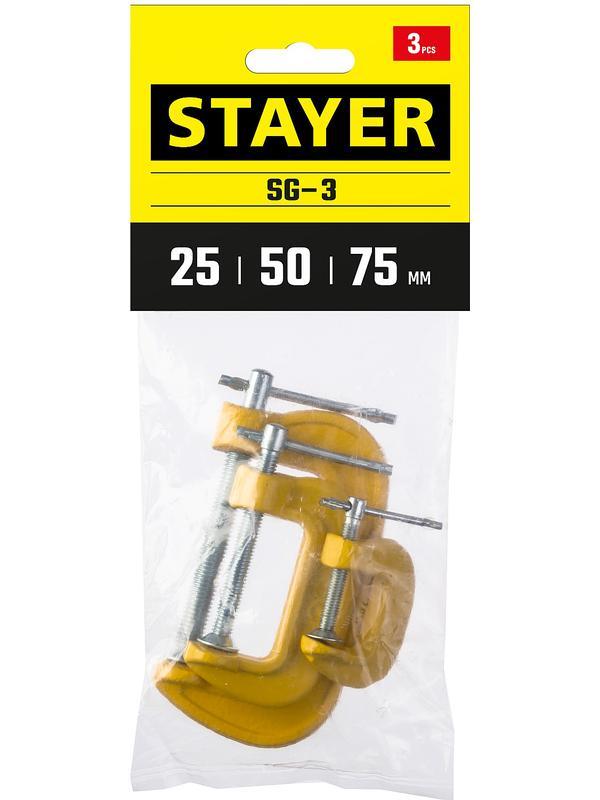 STAYER SG-3, 25-50-75 мм, 3 шт, набор чугунных струбцин G (3212-H3)