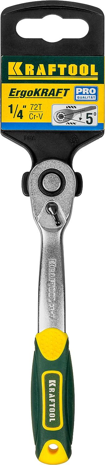 KRAFTOOL 1/4″, 72 зубца, изогнутая трещотка для торцовых головок, Pro (27795-1/4)