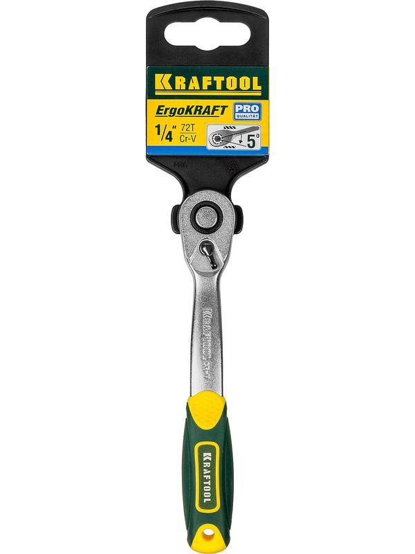 KRAFTOOL 1/4″, 72 зубца, изогнутая трещотка для торцовых головок, Pro (27795-1/4)
