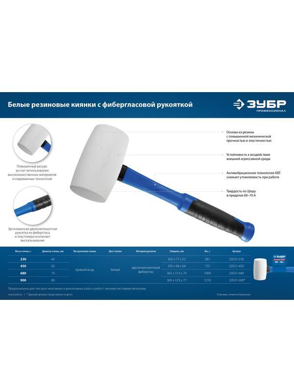 ЗУБР 680 г, черно-белая, резиновая киянка, Профессионал (20531-900)