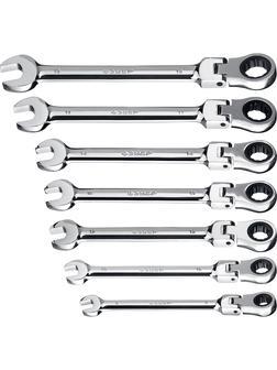 ЗУБР 7 шт, 8 - 19 мм, набор шарнирных трещоточных гаечных ключей, Профессионал (27101-H7)