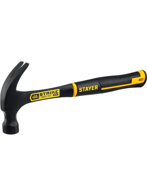 STAYER Strike, 450 г, цельнометаллический столярный молоток-гвоздодёр, Professional (2025-450)